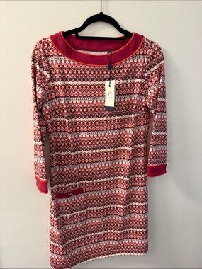 Caslon Red and Cream Patterned Long Sleeve Shift Dress